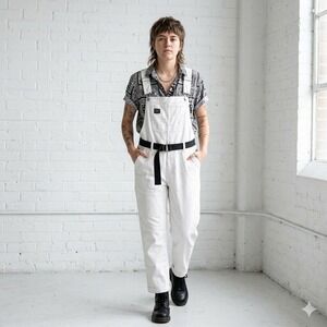 Wildfang Overalls Women XS White Denim Workwear Utility Straight Leg Casual